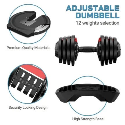 Non-Slip Hand Grip One Second Fast Adjust Handle 40 Lbs Automatic Adjustable Unisex Dumbbell Kit 18 Kg Black - Image 3