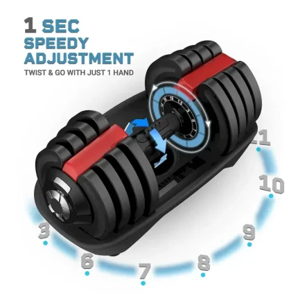Non-Slip Hand Grip One Second Fast Adjust Handle 40 Lbs Automatic Adjustable Unisex Dumbbell Kit 18 Kg Black - Image 4