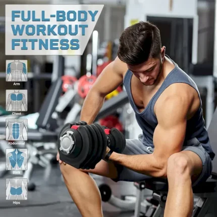 Non-Slip Hand Grip One Second Fast Adjust Handle 40 Lbs Automatic Adjustable Unisex Dumbbell Kit 18 Kg Black - Image 6